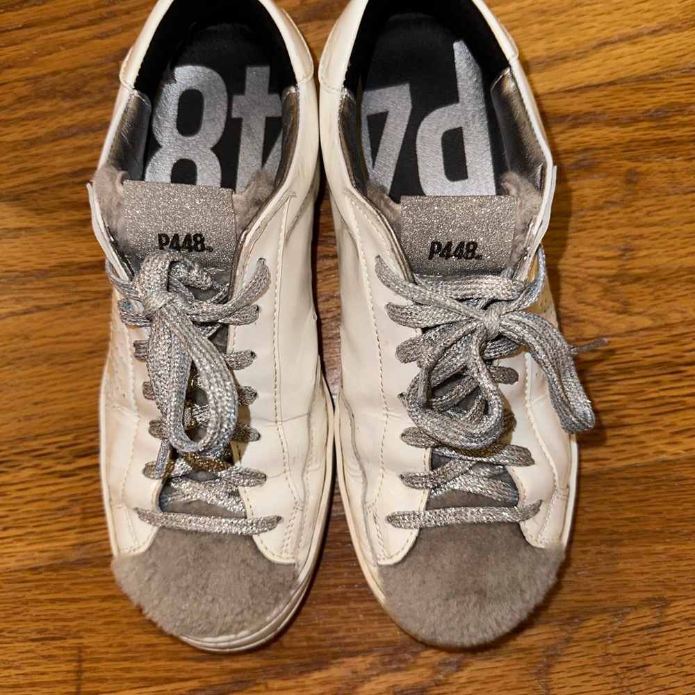 P448 sherpa toe white sneakers